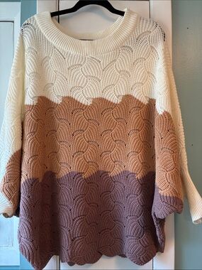 Andree Tri-Stripe Knit Sweater in Cream, Tan & Mauve
